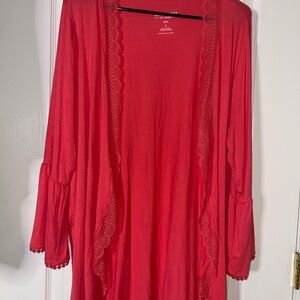 Salmon colored Open-Front Cardigan